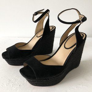 Zara Platform Ankle Strap Wedge Sandals 40 size 9 heels espadrilles hemp suede